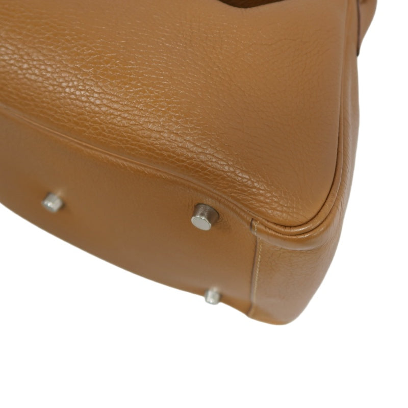 HERMES Lindy Calf Leather Handbag Brown Silver-Tone Hardware