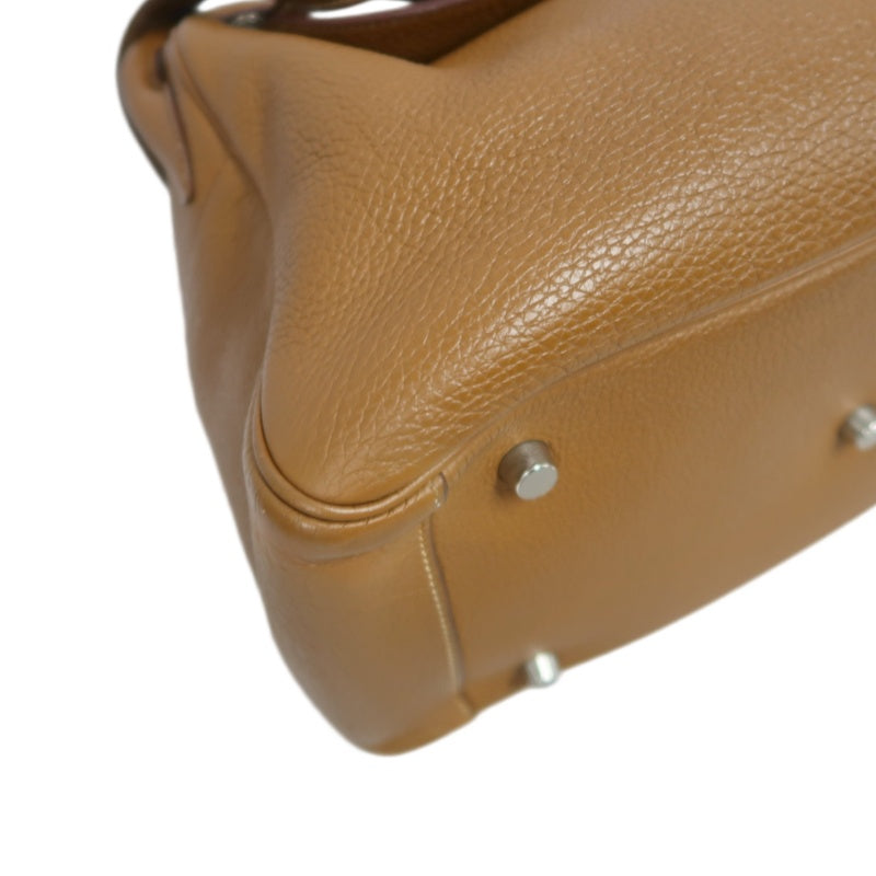 HERMES Lindy Calf Leather Handbag Brown Silver-Tone Hardware