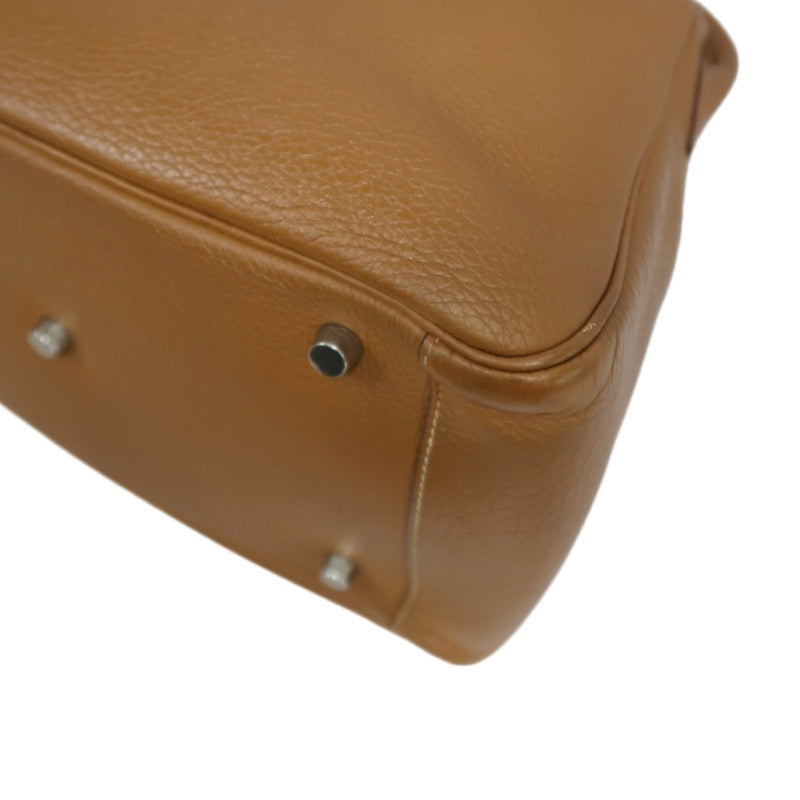HERMES Lindy Calf Leather Handbag Brown Silver-Tone Hardware