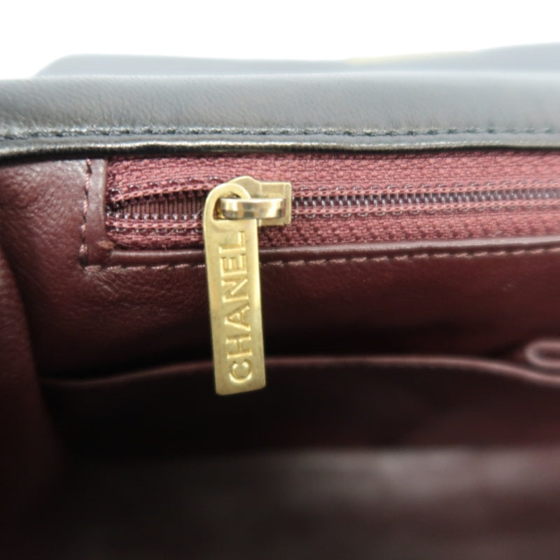 CHANEL Wave Stitch Lambskin Shoulder Bag Black Gold-Tone Hardware