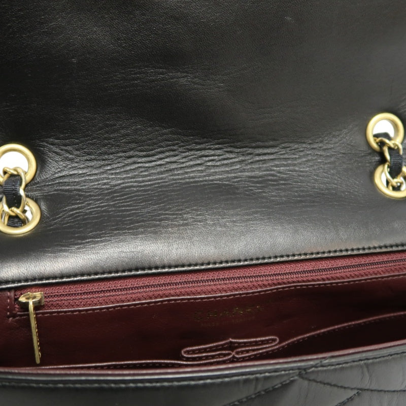 CHANEL Wave Stitch Lambskin Shoulder Bag Black Gold-Tone Hardware