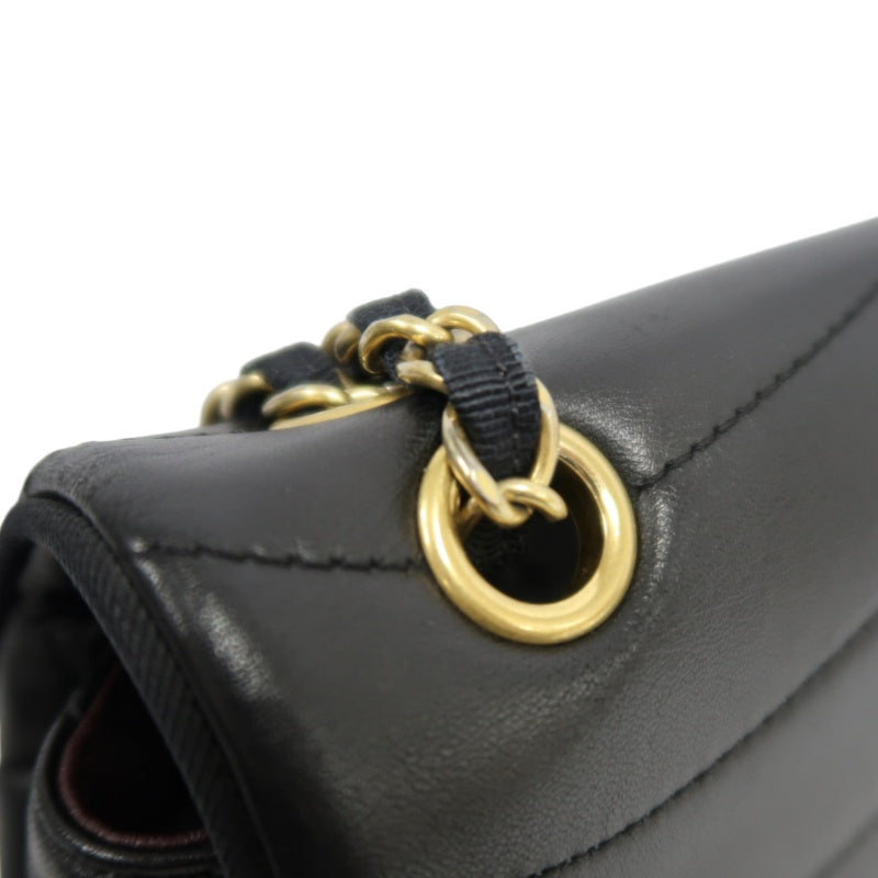 CHANEL Wave Stitch Lambskin Shoulder Bag Black Gold-Tone Hardware