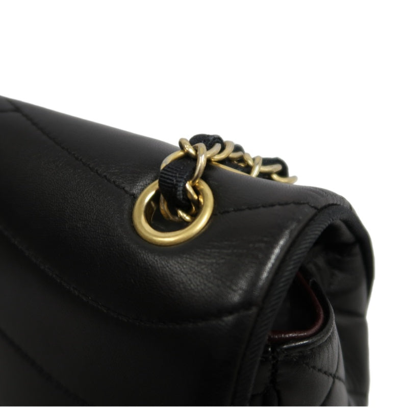 CHANEL Wave Stitch Lambskin Shoulder Bag Black Gold-Tone Hardware