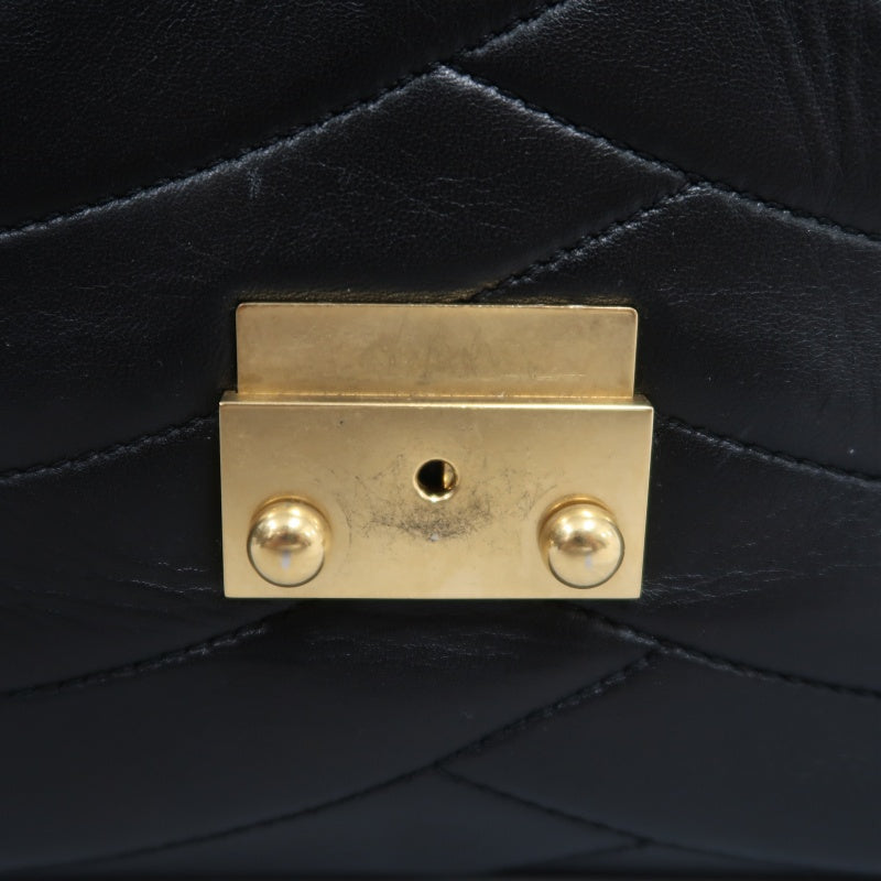 CHANEL Wave Stitch Lambskin Shoulder Bag Black Gold-Tone Hardware