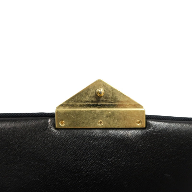 CHANEL Wave Stitch Lambskin Shoulder Bag Black Gold-Tone Hardware