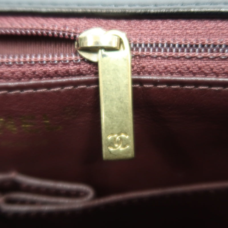 CHANEL Wave Stitch Lambskin Shoulder Bag Black Gold-Tone Hardware