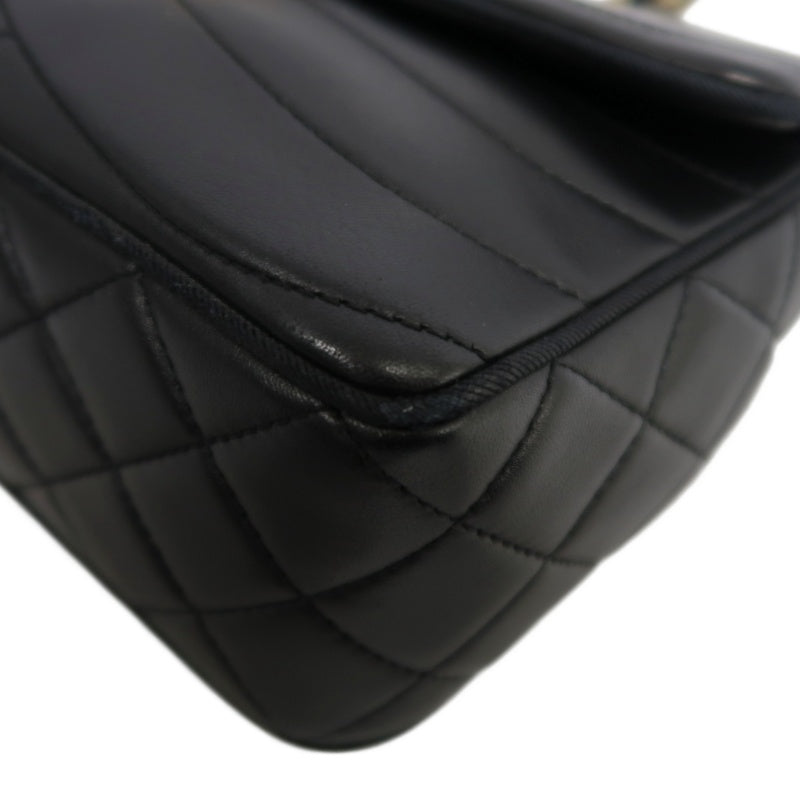 CHANEL Wave Stitch Lambskin Shoulder Bag Black Gold-Tone Hardware