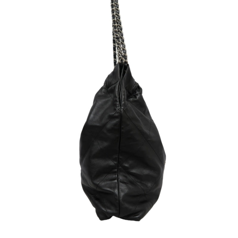 CHANEL 22 Lambskin Shoulder Bag Black Silver-Tone Hardware