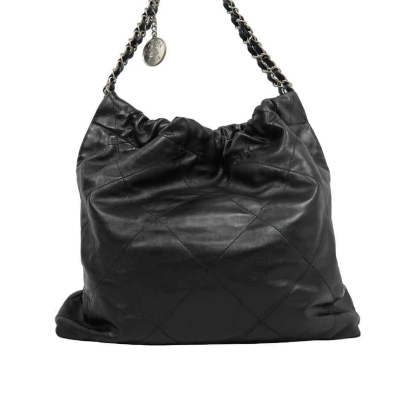 CHANEL 22 Lambskin Shoulder Bag Black Silver-Tone Hardware
