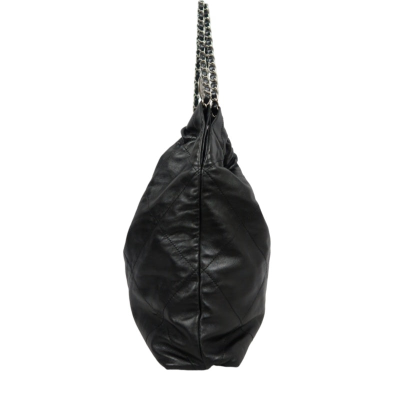 CHANEL 22 Lambskin Shoulder Bag Black Silver-Tone Hardware
