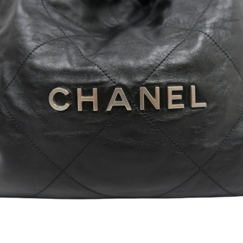 CHANEL 22 Lambskin Shoulder Bag Black Silver-Tone Hardware