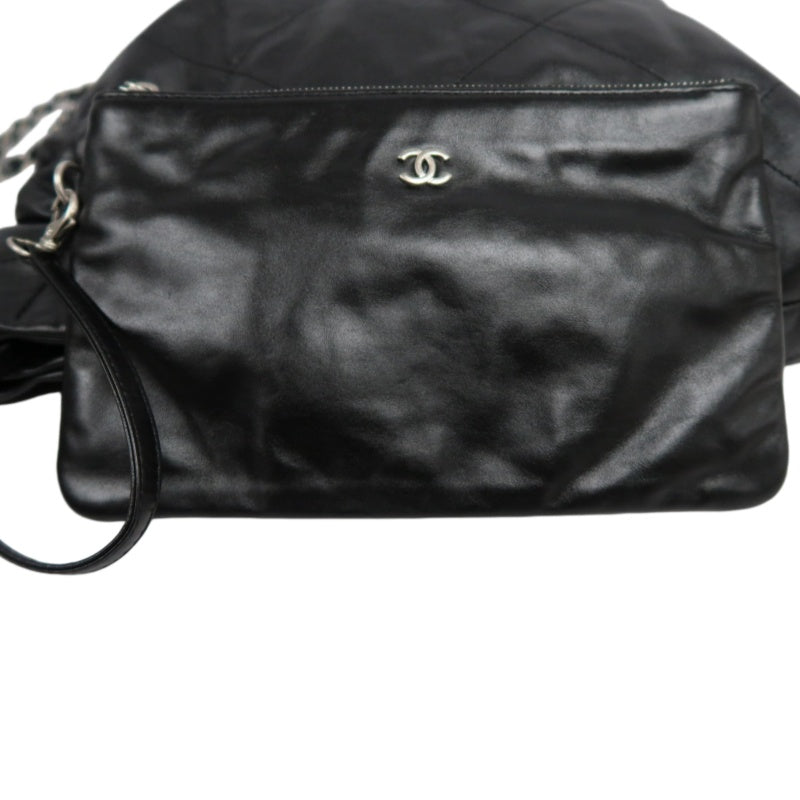 CHANEL 22 Lambskin Shoulder Bag Black Silver-Tone Hardware