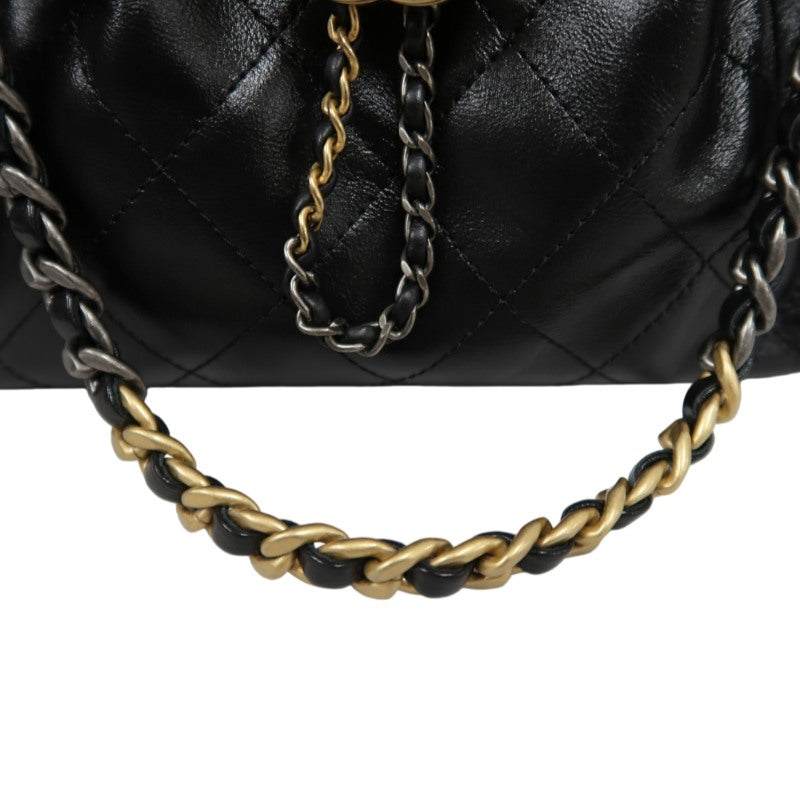 CHANEL 25 Lambskin Hobo Bag Black Gold-Tone Hardware