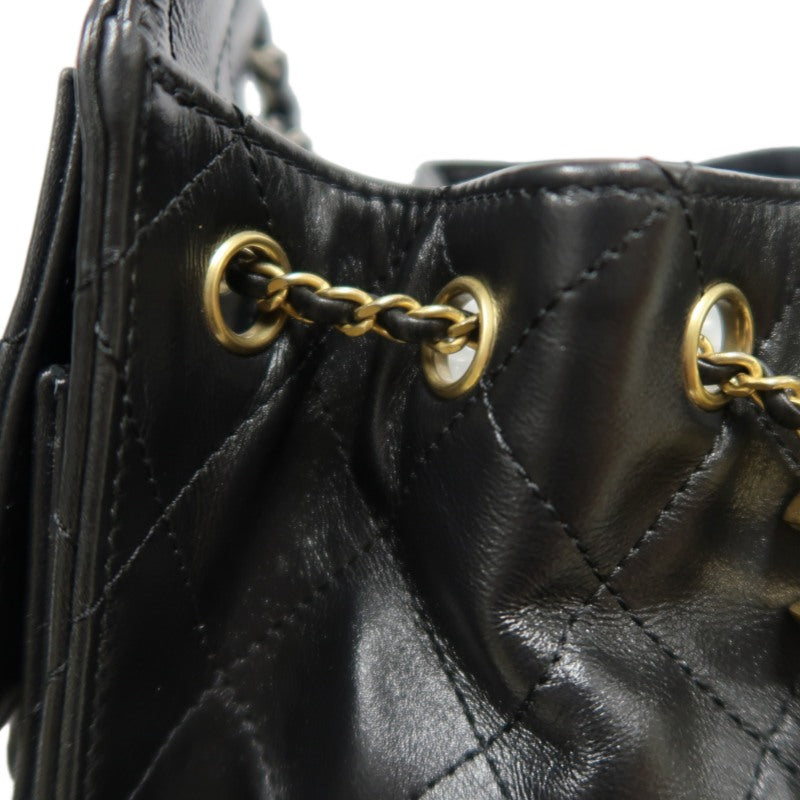 CHANEL 25 Lambskin Hobo Bag Black Gold-Tone Hardware