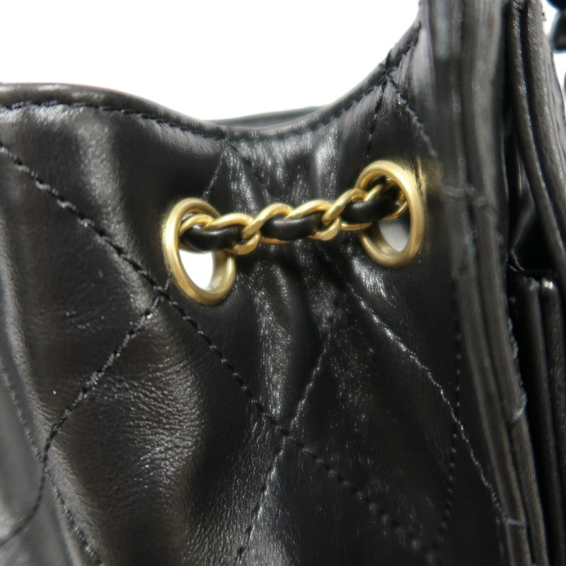 CHANEL 25 Lambskin Hobo Bag Black Gold-Tone Hardware