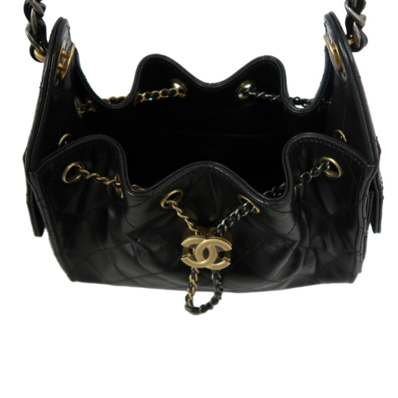 CHANEL 25 Lambskin Hobo Bag Black Gold-Tone Hardware