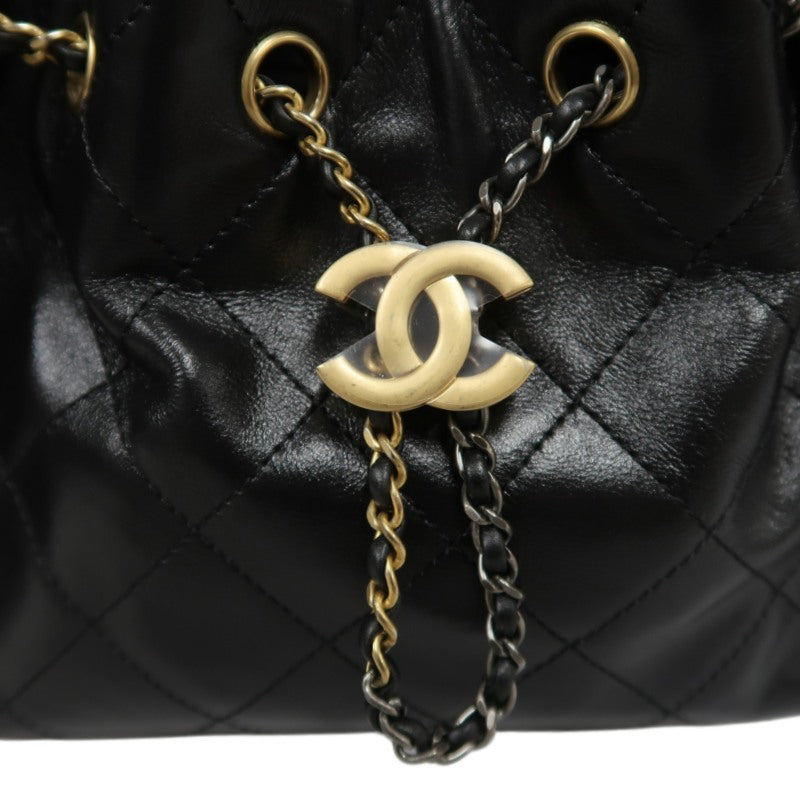 CHANEL 25 Lambskin Hobo Bag Black Gold-Tone Hardware