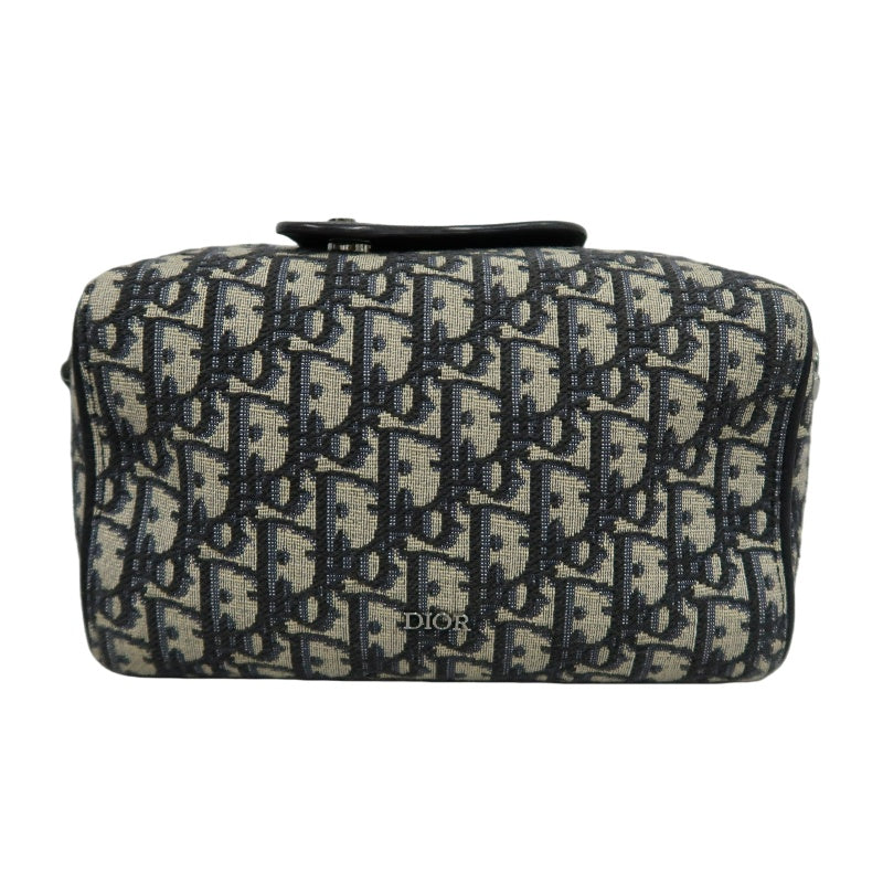 DIOR Oblique Canvas Pouch Navy Silver-Tone Hardware