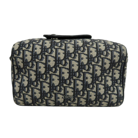 DIOR Oblique Canvas Pouch Navy Silver-Tone Hardware
