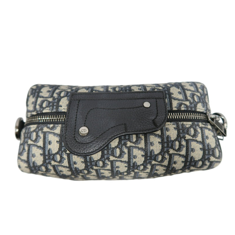 DIOR Oblique Canvas Pouch Navy Silver-Tone Hardware