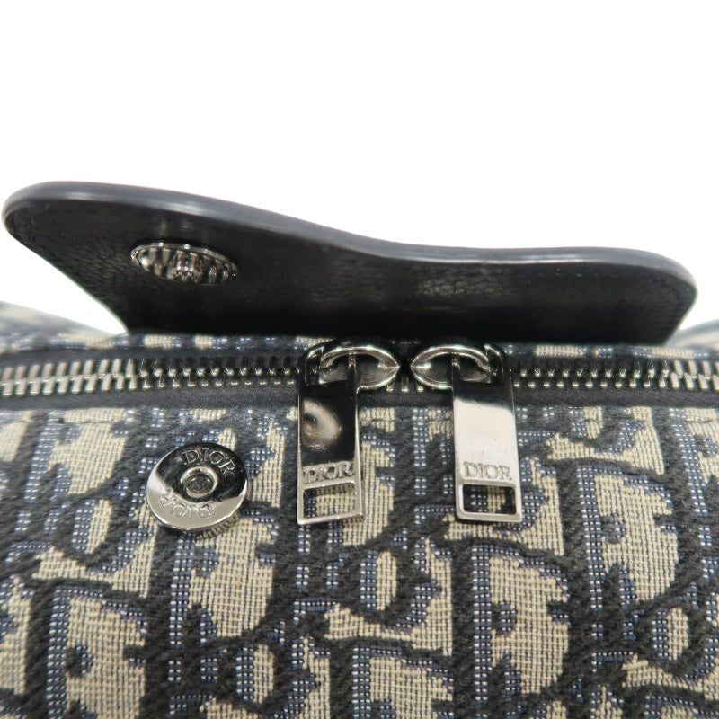 DIOR Oblique Canvas Pouch Navy Silver-Tone Hardware