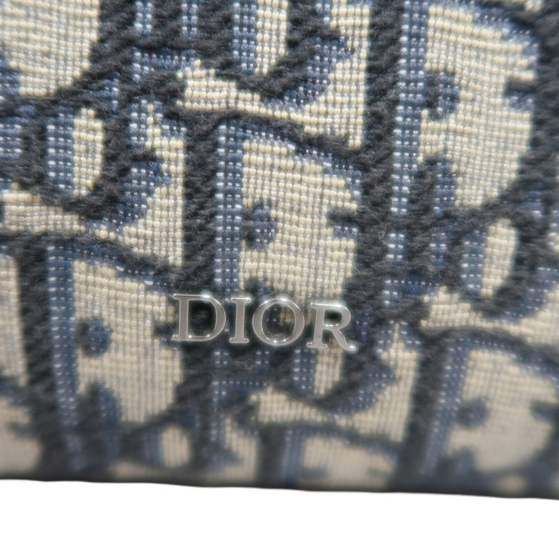 DIOR Oblique Canvas Pouch Navy Silver-Tone Hardware