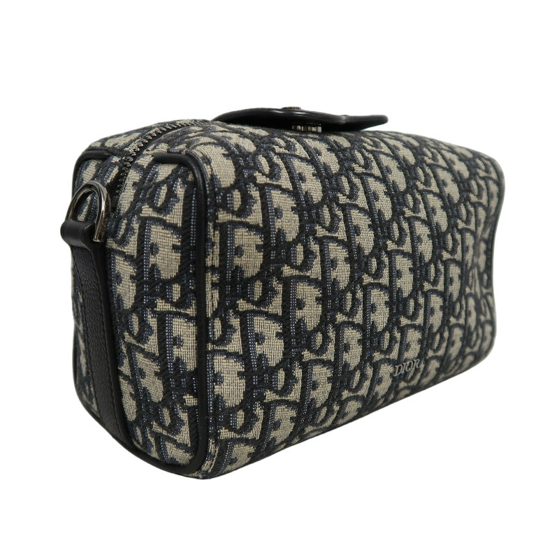 DIOR Oblique Canvas Pouch Navy Silver-Tone Hardware