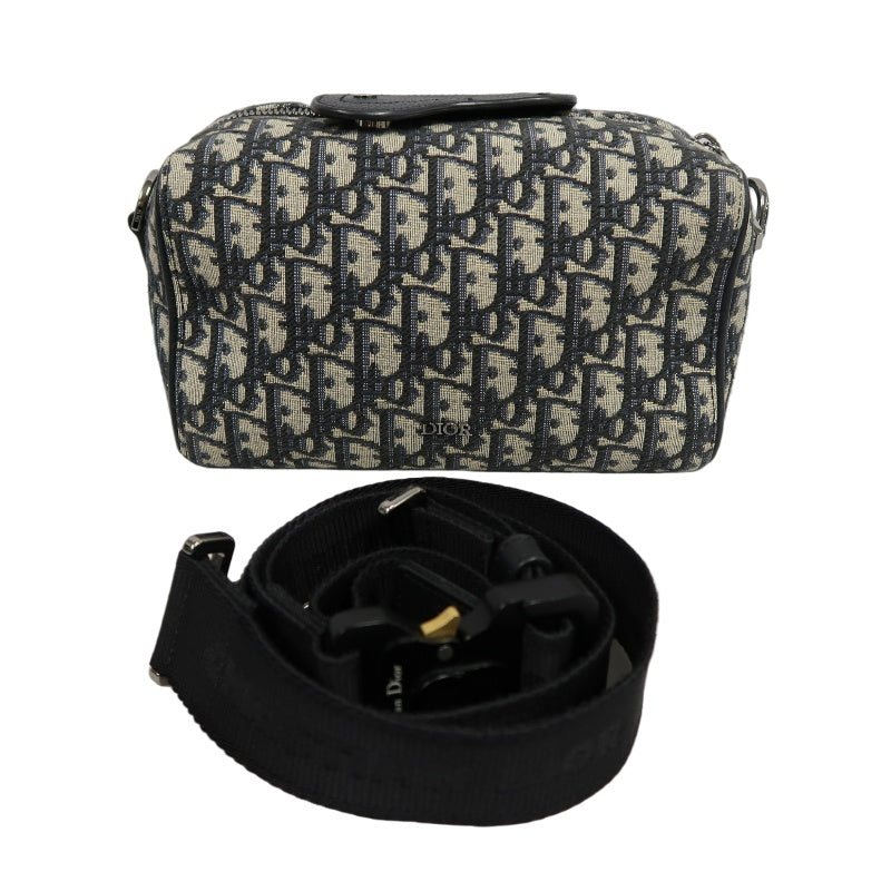 DIOR Oblique Canvas Pouch Navy Silver-Tone Hardware