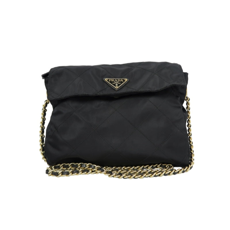 PRADA Nylon Shoulder Bag Black Gold-Tone Hardware