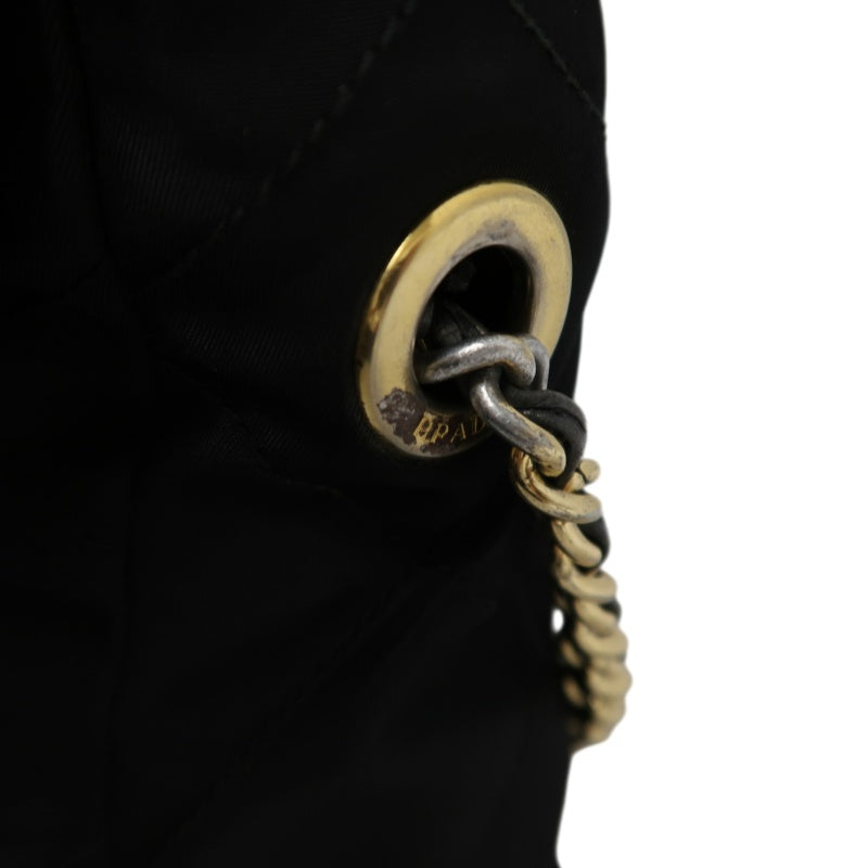 PRADA Nylon Shoulder Bag Black Gold-Tone Hardware