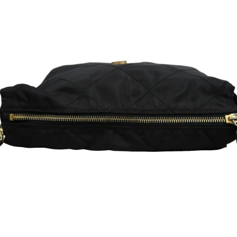 PRADA Nylon Shoulder Bag Black Gold-Tone Hardware