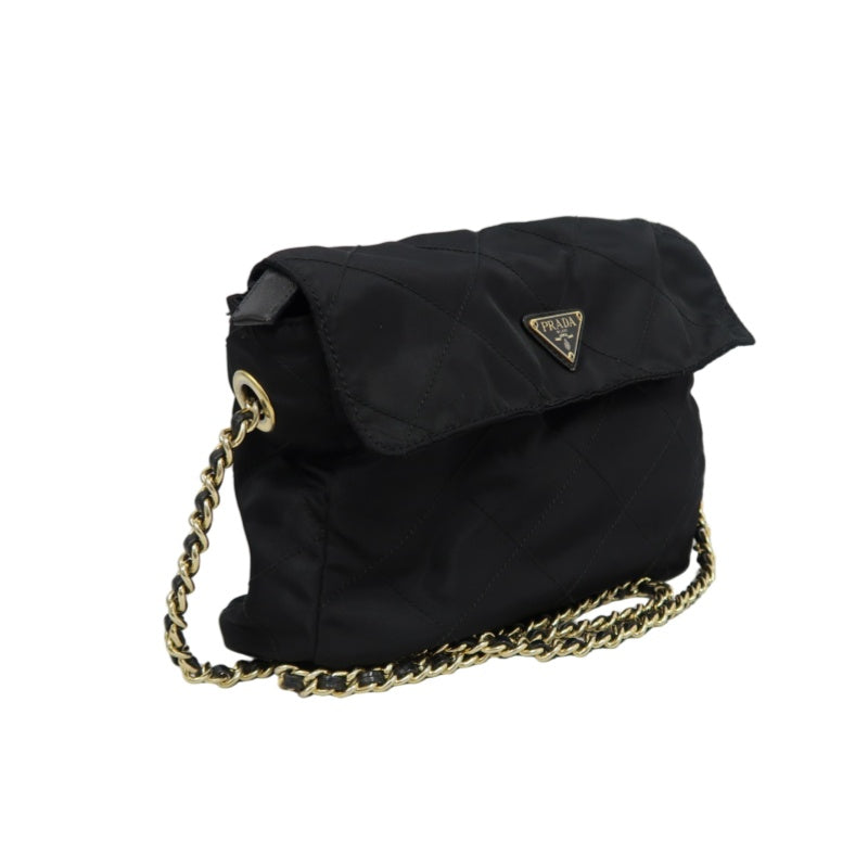 PRADA Nylon Shoulder Bag Black Gold-Tone Hardware