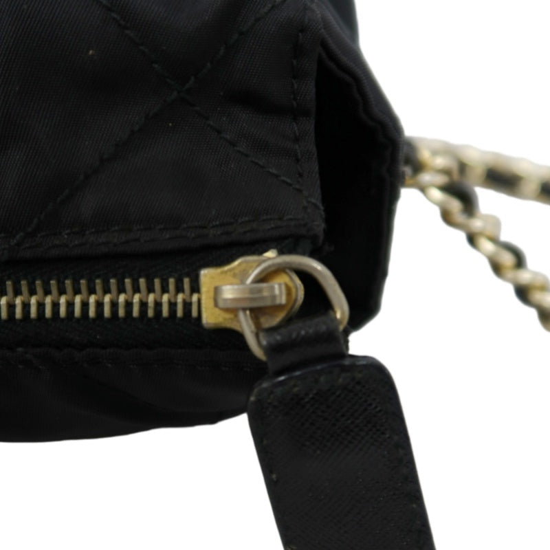 PRADA Nylon Shoulder Bag Black Gold-Tone Hardware