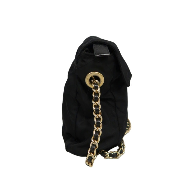 PRADA Nylon Shoulder Bag Black Gold-Tone Hardware