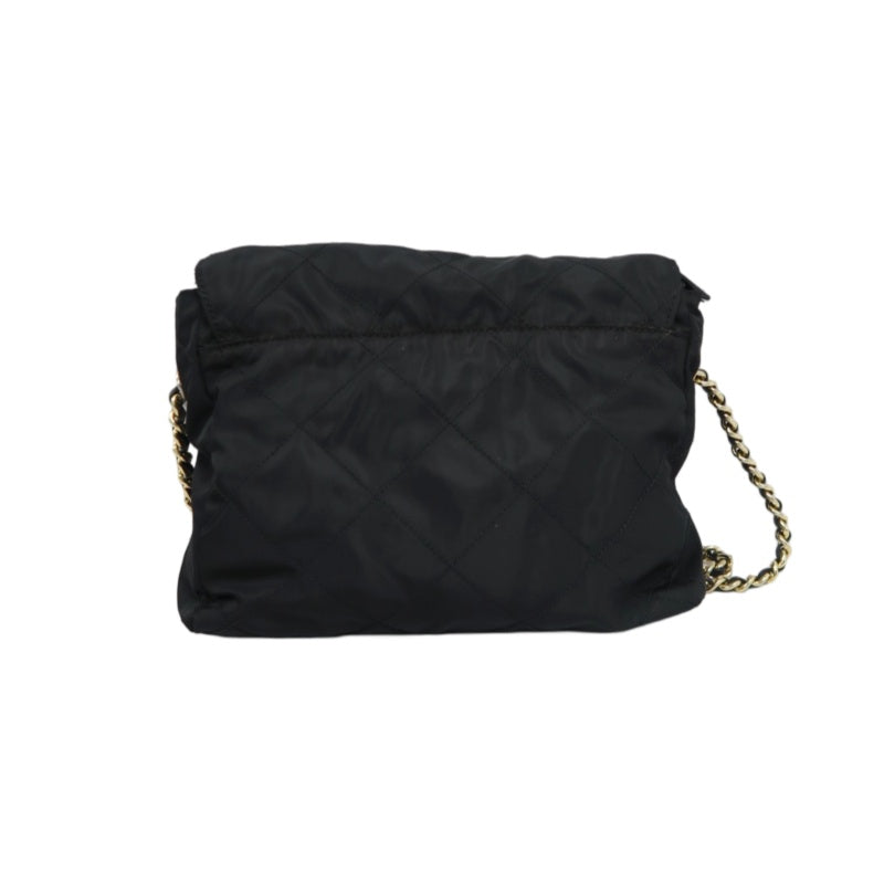 PRADA Nylon Shoulder Bag Black Gold-Tone Hardware