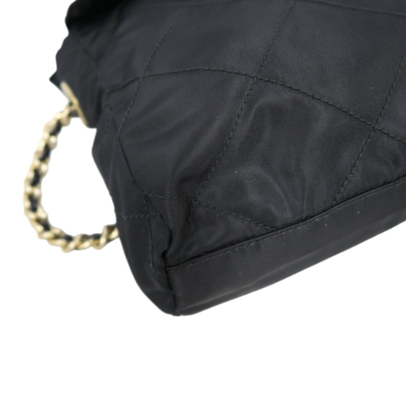 PRADA Nylon Shoulder Bag Black Gold-Tone Hardware