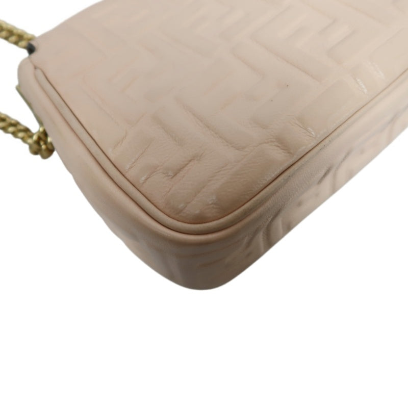 FENDI Baguette Calf Leather Shoulder Bag Pink Gold-Tone Hardware