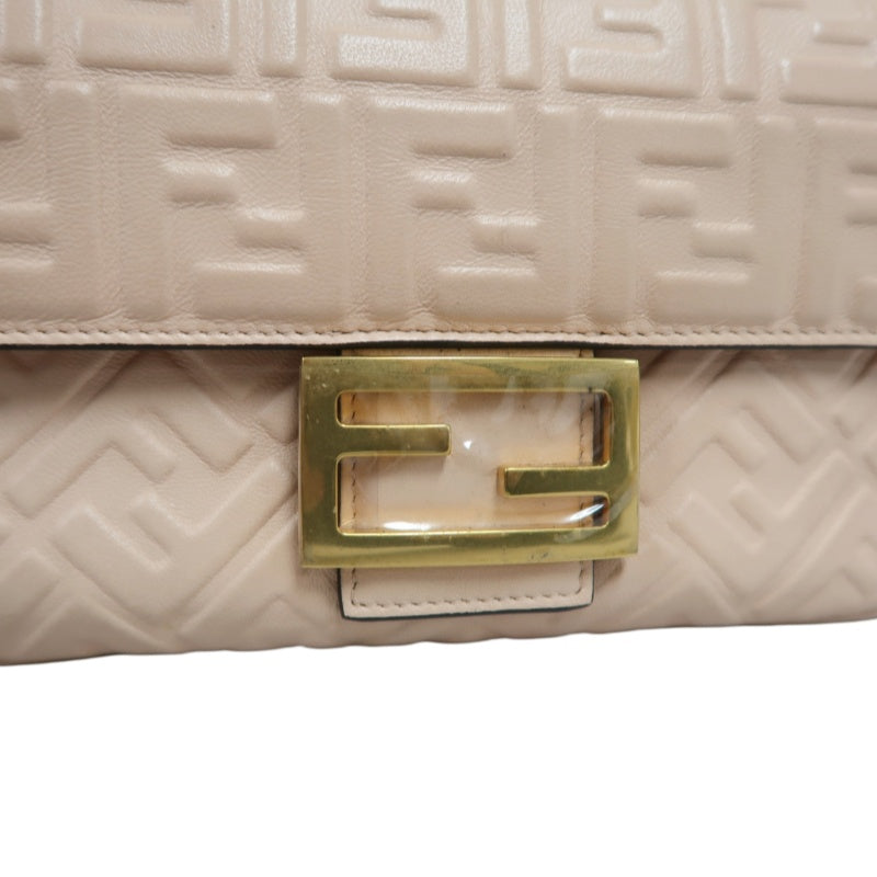 FENDI Baguette Calf Leather Shoulder Bag Pink Gold-Tone Hardware