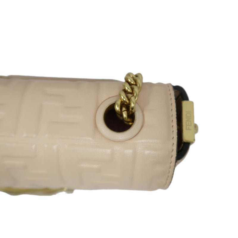 FENDI Baguette Calf Leather Shoulder Bag Pink Gold-Tone Hardware