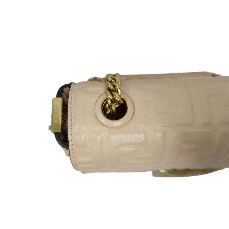 FENDI Baguette Calf Leather Shoulder Bag Pink Gold-Tone Hardware