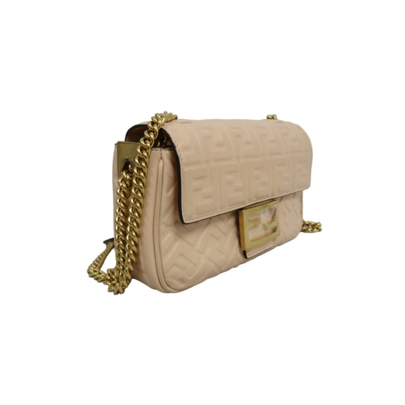 FENDI Baguette Calf Leather Shoulder Bag Pink Gold-Tone Hardware