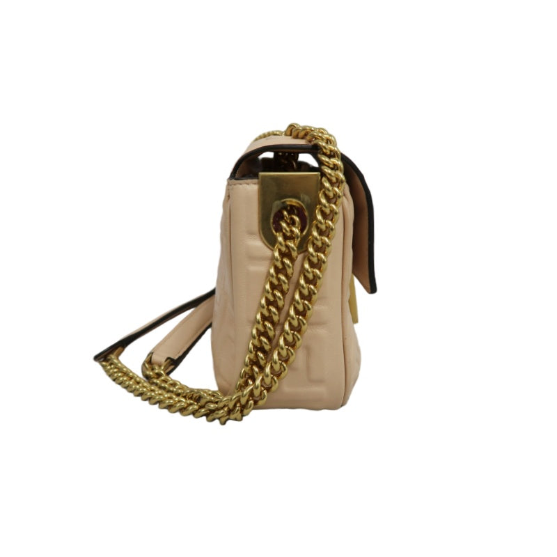 FENDI Baguette Calf Leather Shoulder Bag Pink Gold-Tone Hardware