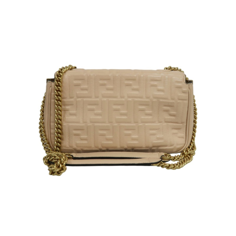 FENDI Baguette Calf Leather Shoulder Bag Pink Gold-Tone Hardware