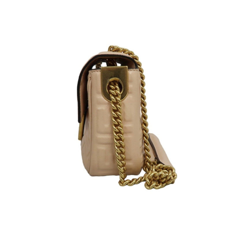 FENDI Baguette Calf Leather Shoulder Bag Pink Gold-Tone Hardware