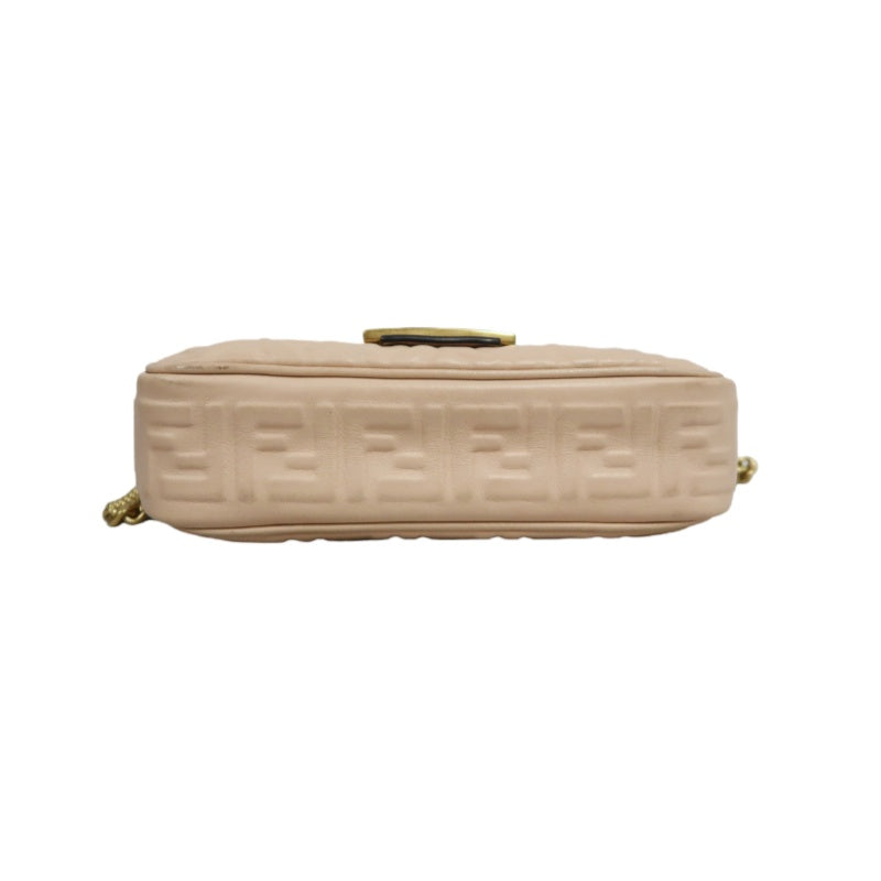 FENDI Baguette Calf Leather Shoulder Bag Pink Gold-Tone Hardware