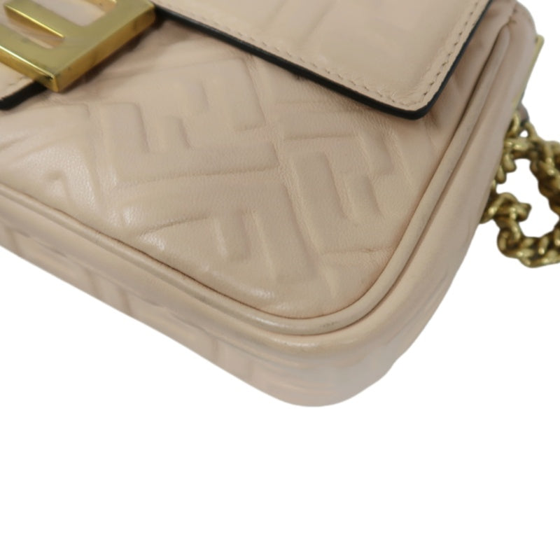 FENDI Baguette Calf Leather Shoulder Bag Pink Gold-Tone Hardware