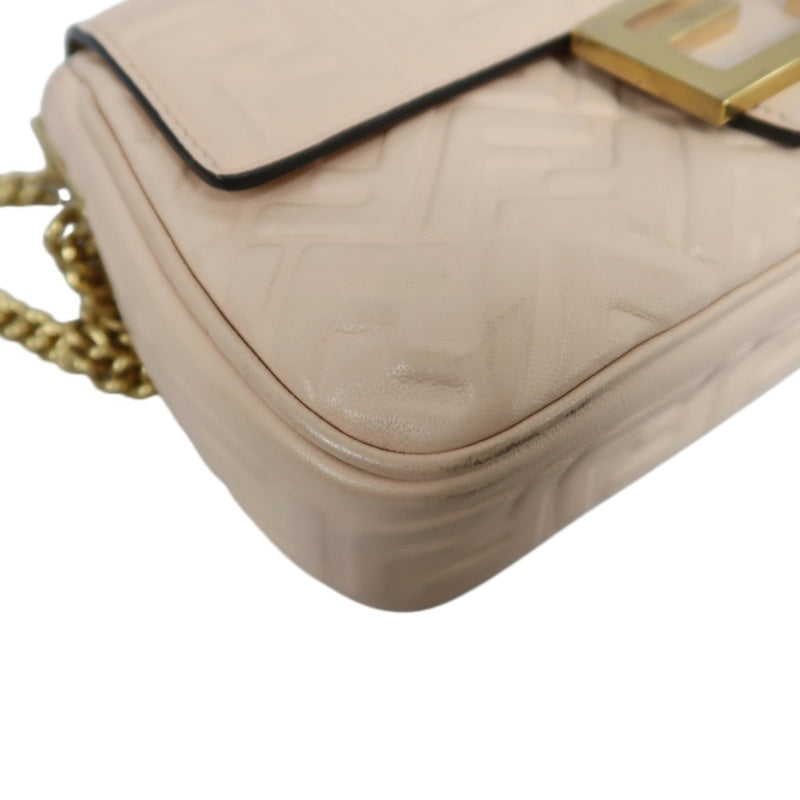 FENDI Baguette Calf Leather Shoulder Bag Pink Gold-Tone Hardware