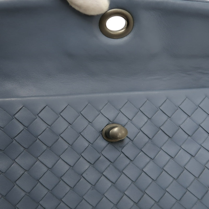 BOTTEGA VENETA Intrecciato Leather Shoulder Bag Blue Silver-Tone Hardware
