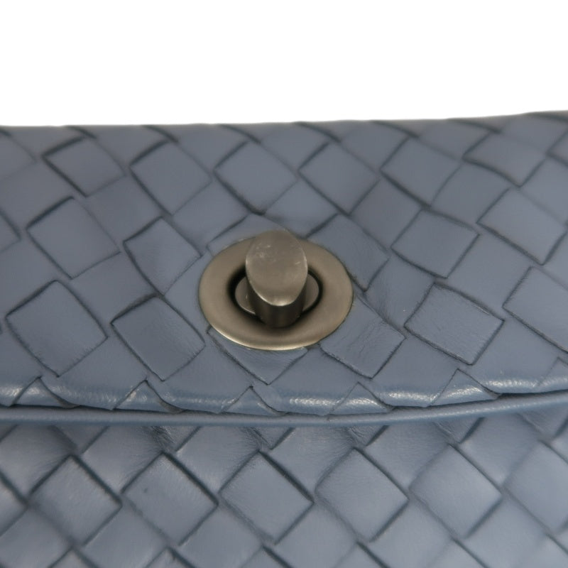 BOTTEGA VENETA Intrecciato Leather Shoulder Bag Blue Silver-Tone Hardware