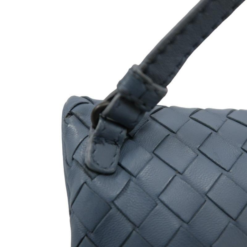 BOTTEGA VENETA Intrecciato Leather Shoulder Bag Blue Silver-Tone Hardware